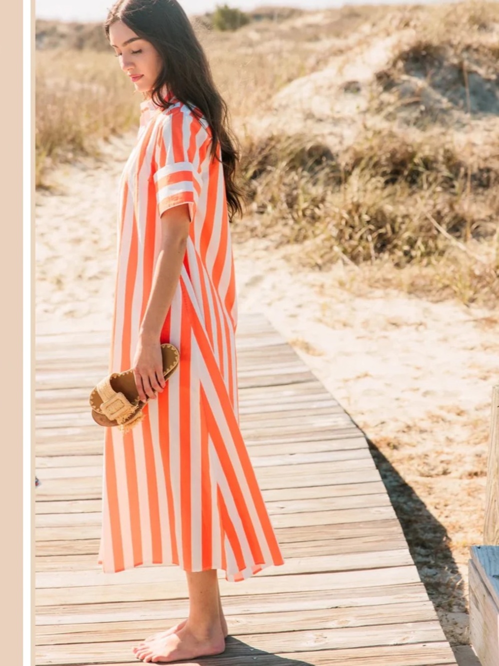 LIVRO Gibbons Dress Small Sunny Stripes NWT Orange Maxi Shirt Dress Pockets - Picture 7 of 13